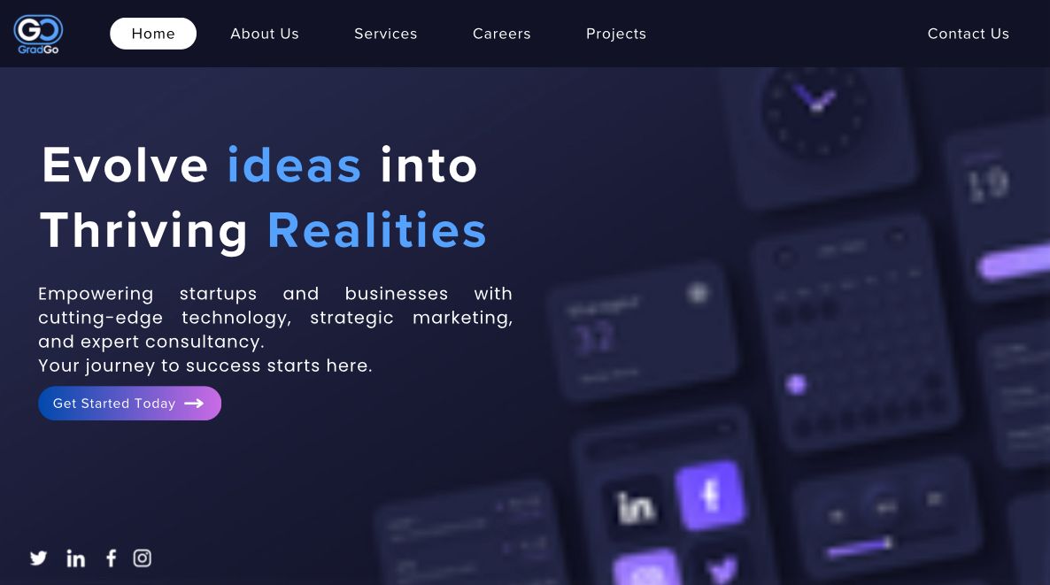 GradGo Hero Landing Page - Evolve Ideas Into Thriving Realities with 3D illustration